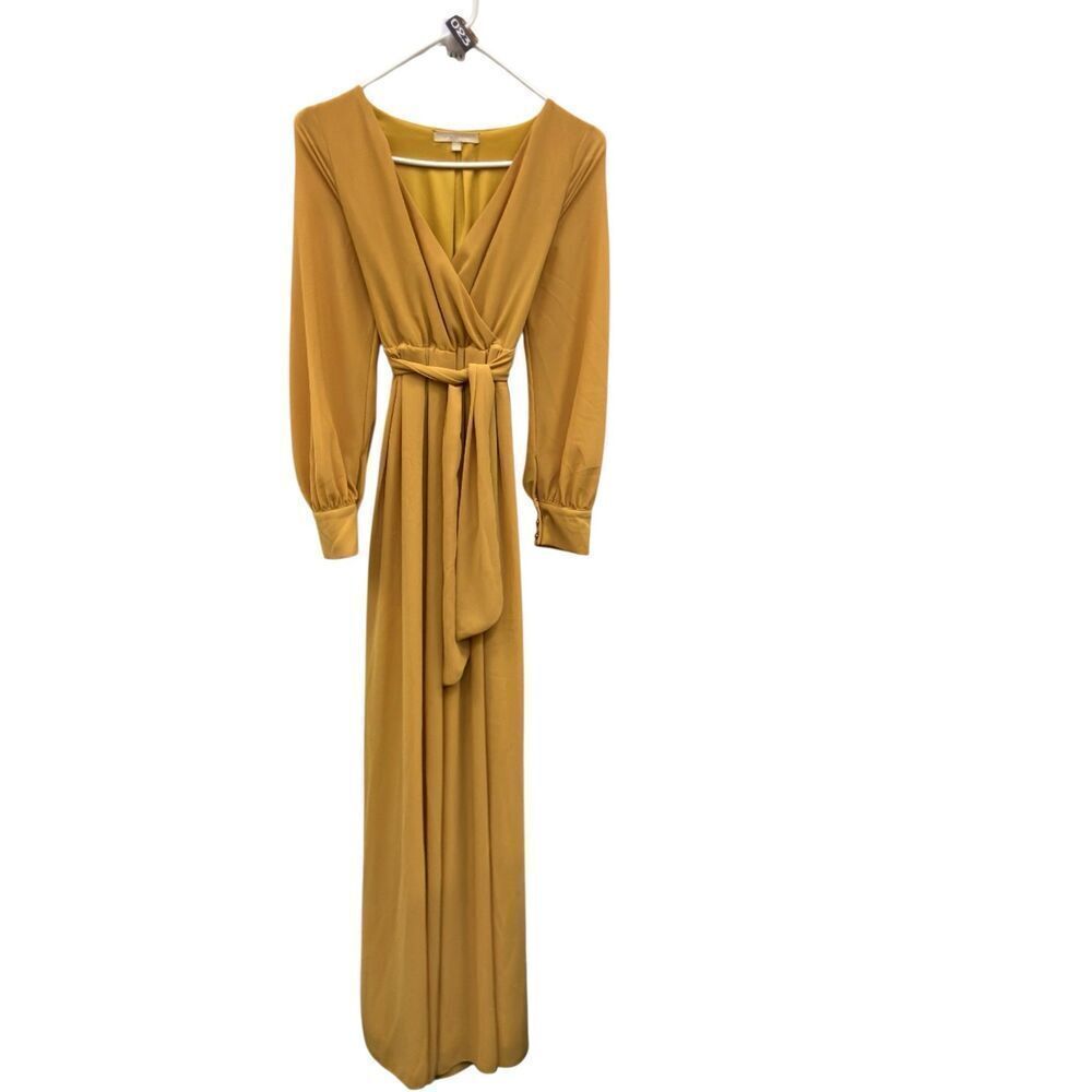 Ricarica v neck long sleeve maxi dress in gold Small